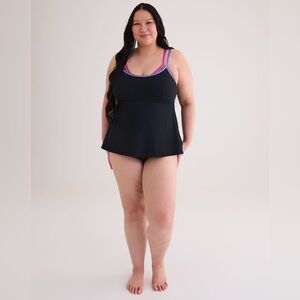 ❣️PENNINGTONS – Black Ribbed One-Piece Swim Dress – Plus Size 1X